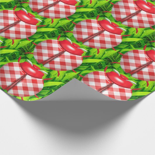 Papier Cadeau Ladybug dans l'herbe en vichy vérifier mignon roug (Coin)