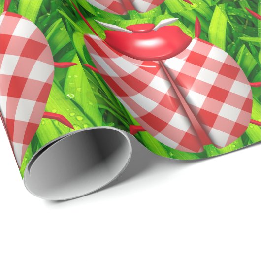 Papier Cadeau Ladybug dans l'herbe en vichy vérifier mignon roug (Coin rond)