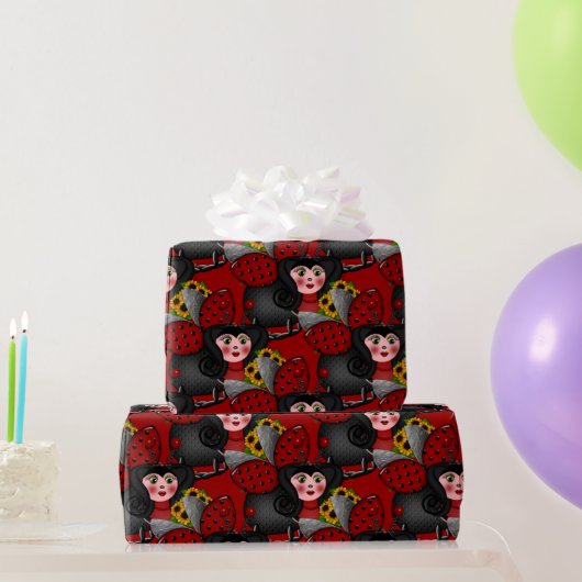 Papier Cadeau Ladybug et tournesols-Diagonal-Rouge- (Cadeaux de fête)