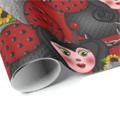 Papier Cadeau Ladybug et tournesols-Diagonal-Rouge- (Coin rond)