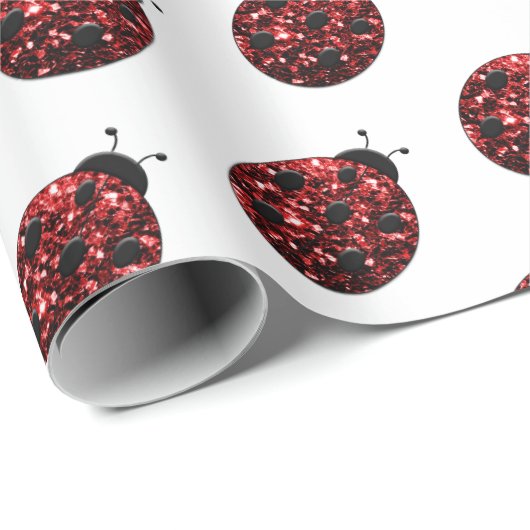Papier Cadeau Ladybug parties scintillant scintille motif rouge (Coin rond)