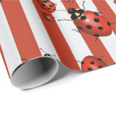 Papier Cadeau Ladybug rayé rouge et blanc (Coin rond)