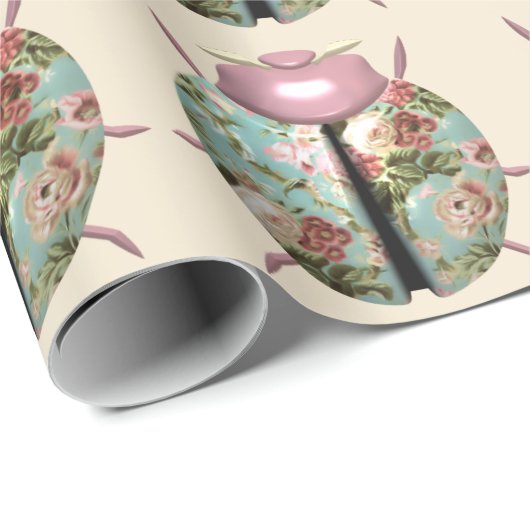 Papier Cadeau Ladybug rose floral victorien mignon bleu rose bei (Coin rond)