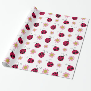 Papier Cadeau Ladybugs et fleurs