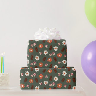 Papier Cadeau Laine cosy avec fleurs champignon & pinecone
