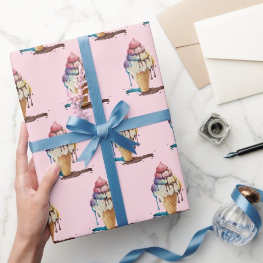 Papier Cadeau Laisser couler le cône de crème glacée rose (Cadeaux)