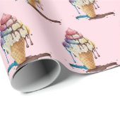 Papier Cadeau Laisser couler le cône de crème glacée rose (Coin rond)