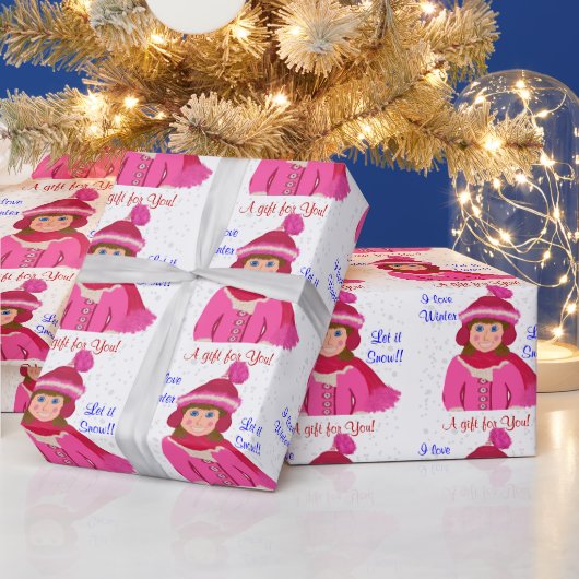 Papier Cadeau Laisser la Casquette rose Pom-Pom-Fille aux yeux b (Vacances)