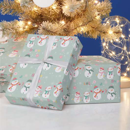 Papier Cadeau Laisser Neige Des neiges Sur Vert (Vacances)