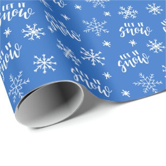 Papier Cadeau Laisser neiger hiver Bleu et blanc Noël