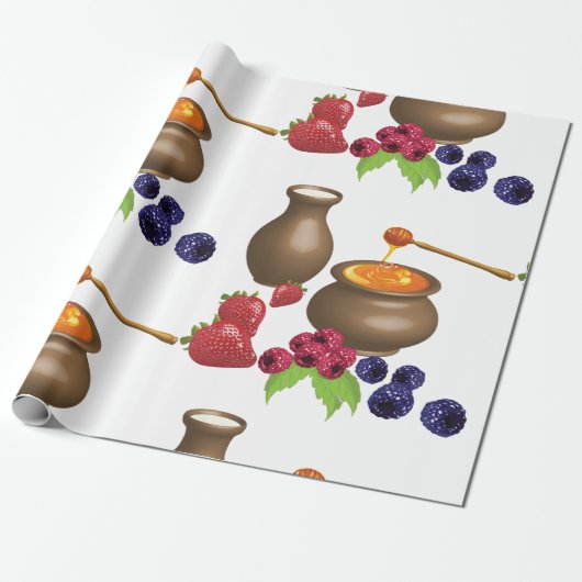 Papier Cadeau Lait et miel avec baies Alimentation rustique (Déroulé)