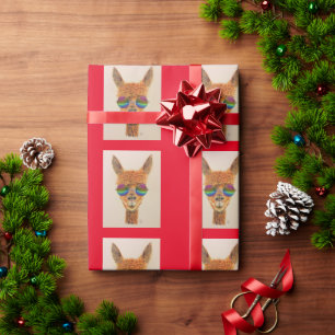 PAPIER CADEAU LAMA AVEC DES LUNETTES DE SOLEIL EN COULEUR ANNIVE