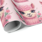 Papier Cadeau Lama bébé rose souriant (Coin rond)
