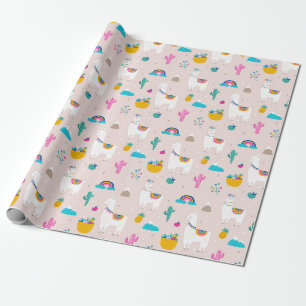 Papier Cadeau Lama rose de fiesta