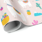 Papier Cadeau Lama rose de fiesta (Coin rond)