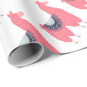Papier Cadeau Lama rose mignon (Coin rond)