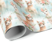 Papier Cadeau Lamas d'aquarelle mignonne - (Coin rond)
