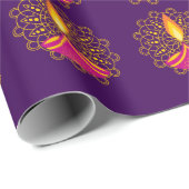 Papier Cadeau Lampe Diwali Diya jaune violet Élégant (Coin rond)