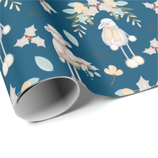 Papier Cadeau Lampes de Noël en bleu (Coin rond)