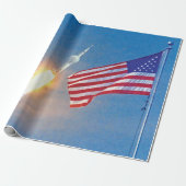 Papier Cadeau Lancement d'Apollo 11 avec drapeau américain (Déroulé)
