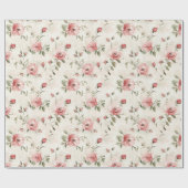 Papier Cadeau Lancement de mariage floral de roses roses ivoire (Plat)