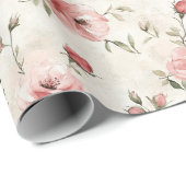 Papier Cadeau Lancement de mariage floral de roses roses ivoire (Coin rond)