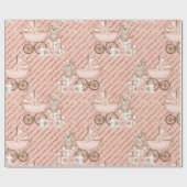 Papier Cadeau Landaux pour bébé roses (Plat)