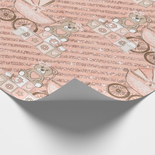 Papier Cadeau Landaux pour bébé roses (Coin)