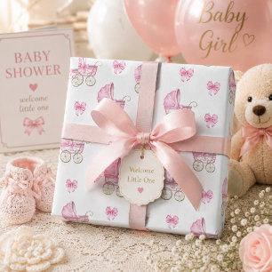 Papier Cadeau Landième de bébé rose & Aquarelle d'arc