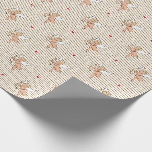 Papier Cadeau L'ange cupide de Valentine en blanc et or_minuscul (Coin)
