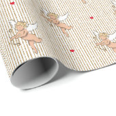 Papier Cadeau L'ange cupide de Valentine en blanc et or_minuscul (Coin rond)