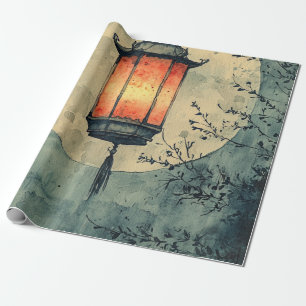 Papier Cadeau Lanterne éclairée par la lune Sumi-E Aquarelle (1)