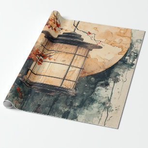 Papier Cadeau Lanterne éclairée par la lune Sumi-E Aquarelle (2)