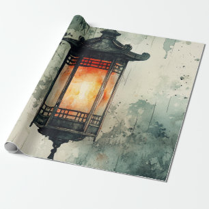 Papier Cadeau Lanterne éclairée par la lune Sumi-E Aquarelle (3)
