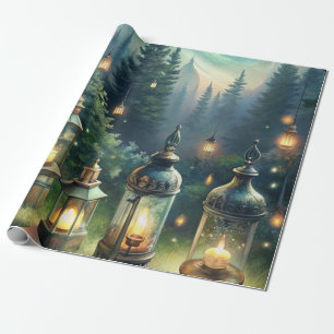 Papier Cadeau Lanternes de la Forêt Enchantée sous la Lumière de