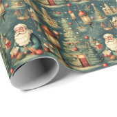 Papier Cadeau Lanternes de Noël de l'église Retro Père Noël (Coin rond)