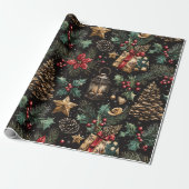 Papier Cadeau Lanternes de Noël Vintage (Déroulé)