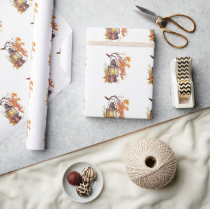 Papier Cadeau Lanternes de style automnal orange