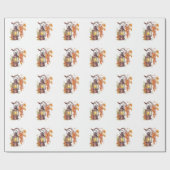 Papier Cadeau Lanternes de style automnal orange (Plat)