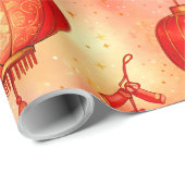 Papier Cadeau Lanterns glow, firecrackers burst, and blossoms bl (Coin rond)