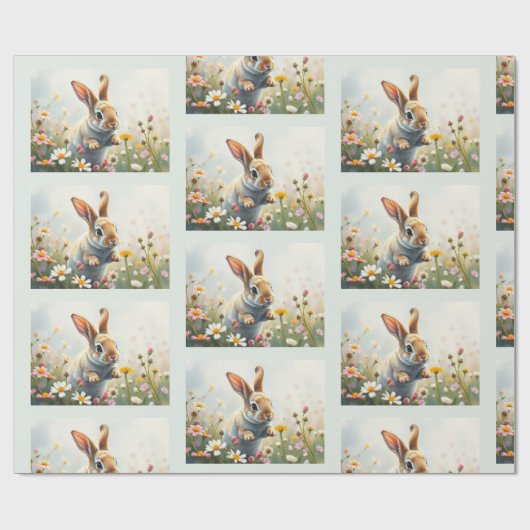 Papier Cadeau lapin à l'aquarelle (Plat)