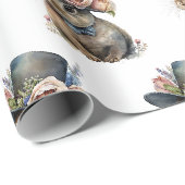 Papier Cadeau Lapin aquarelle adorable (Coin rond)