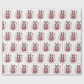 Papier Cadeau Lapin Aquarelle Au Coeur Rose (Plat)