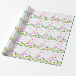 Papier Cadeau lapin avec oeufs de pâques
