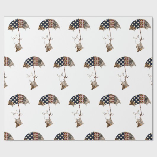 Papier Cadeau Lapin Avec Papier Enveloppant Parapluie (Plat)