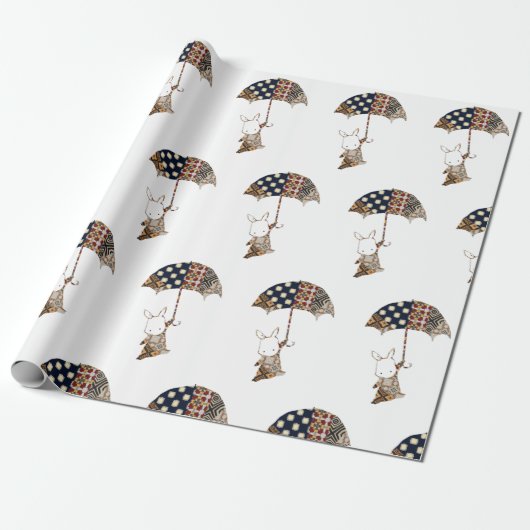 Papier Cadeau Lapin Avec Papier Enveloppant Parapluie (Déroulé)