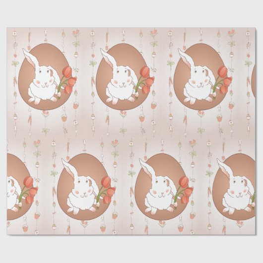 Papier Cadeau Lapin avec Tulips Spring Holiday Rabbit (Plat)