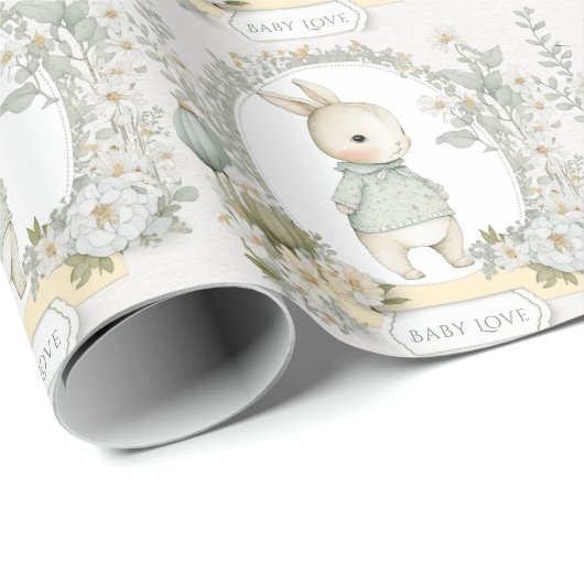 Papier Cadeau Lapin Bébé Mignon Amour (Coin rond)