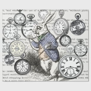 Papier Cadeau Lapin Blanc Alice au Pays des Merveilles Horloges