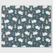 Papier Cadeau Lapin blanc de neige d'hiver (Plat)